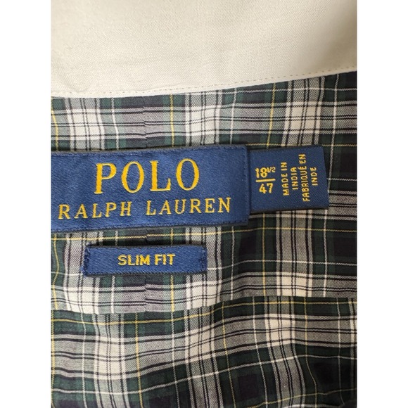 Polo Ralph Lauren Green / Yellow Plaid‎ Dress Shirt Sz 18.5 Slim Fit NWT $148 - Picture 2 of 12